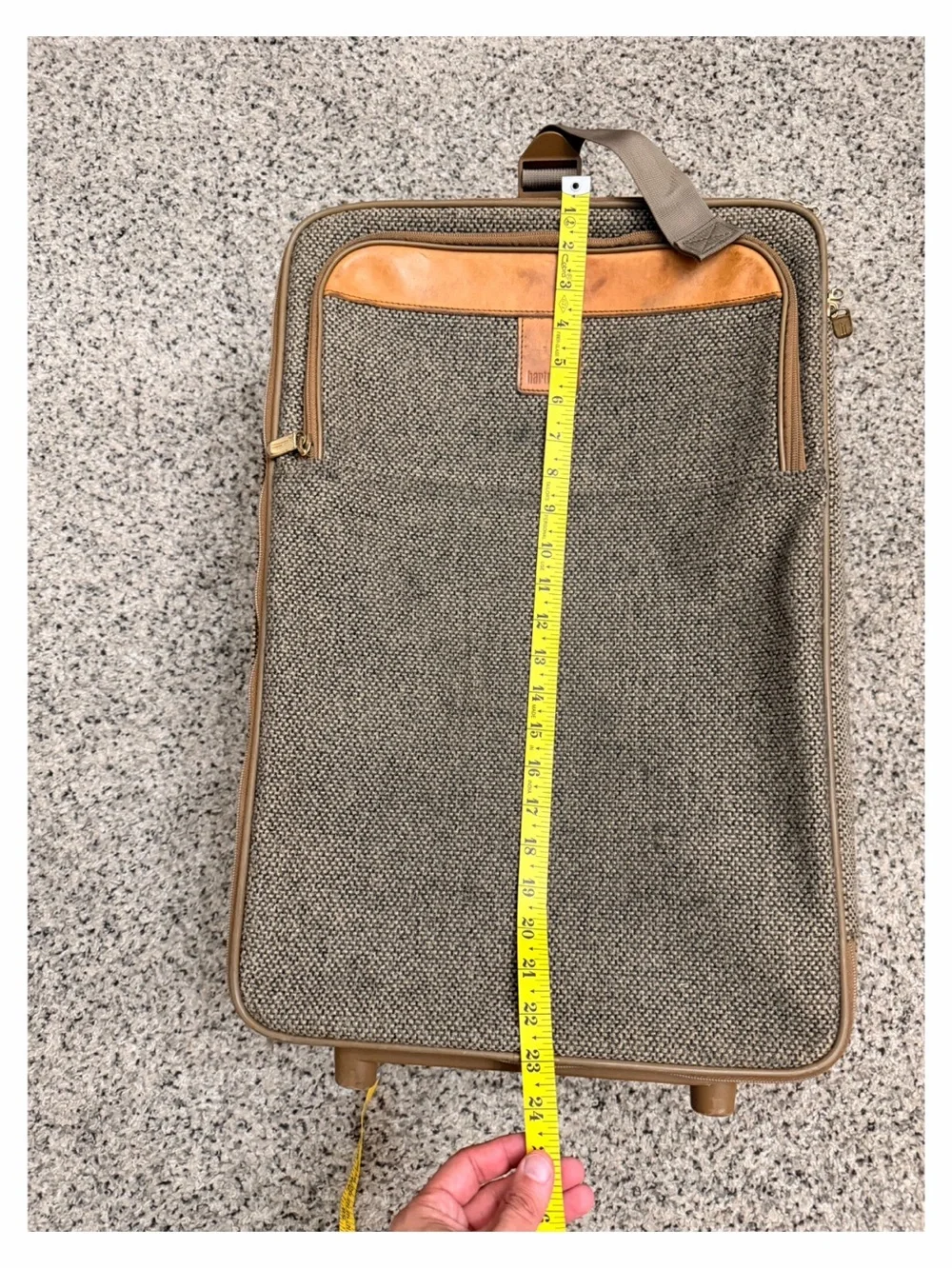 Hartmann Vintage Tweed Carry On Roller Bag with Tan Leather Trim